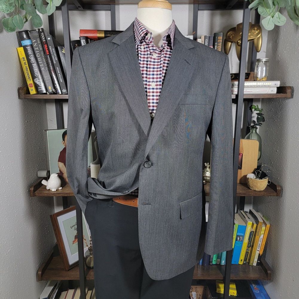 Stafford Essentials Men's Sport Coat‎ Blazer Two Button Gray Polyester Blend 42R